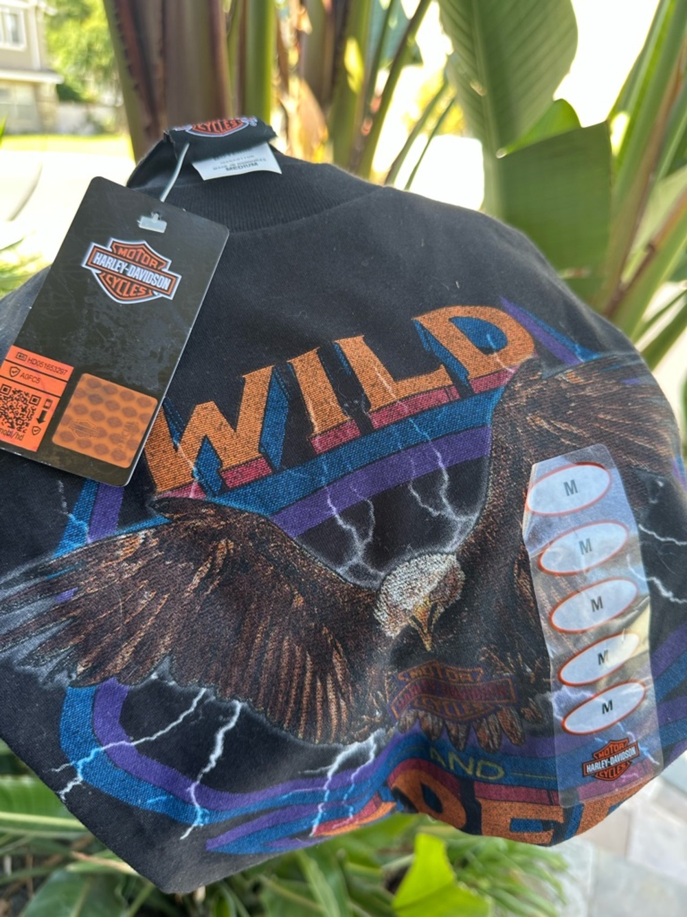 Harley-Davidson Black Tee with Orange, Blue & Purple Eagle Graphic
